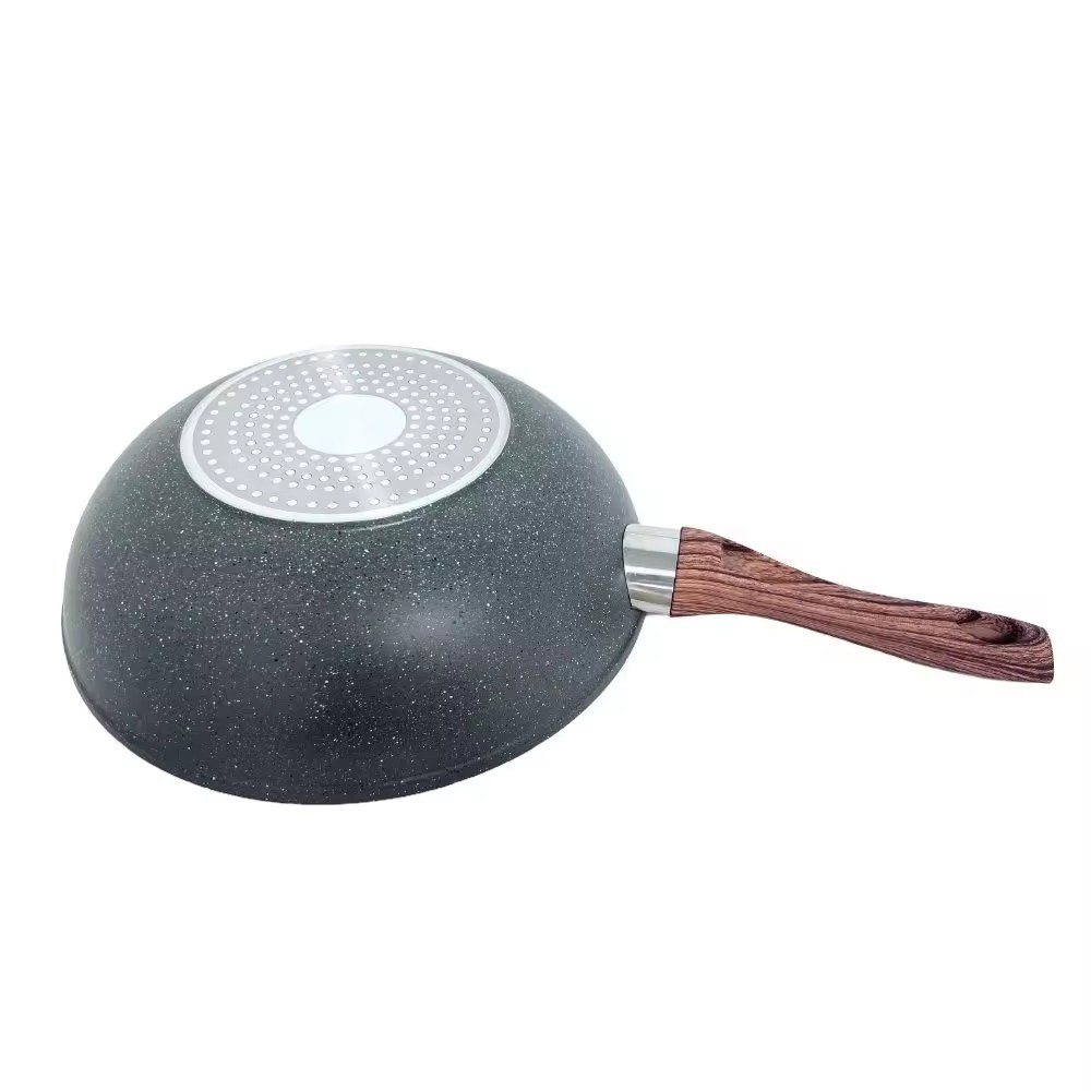 Kuchnia z kamienia medycznego z powłoką nieprzywierającą Aluminiowa patelnia z drewnianą rączką Zestawy naczyń kuchennych