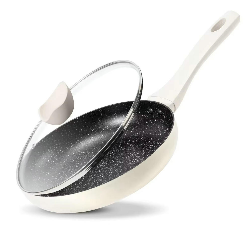 Lekka patelnia z granitowego kamienia z powłoką nieprzywierającą do gotowania ze szklaną pokrywką